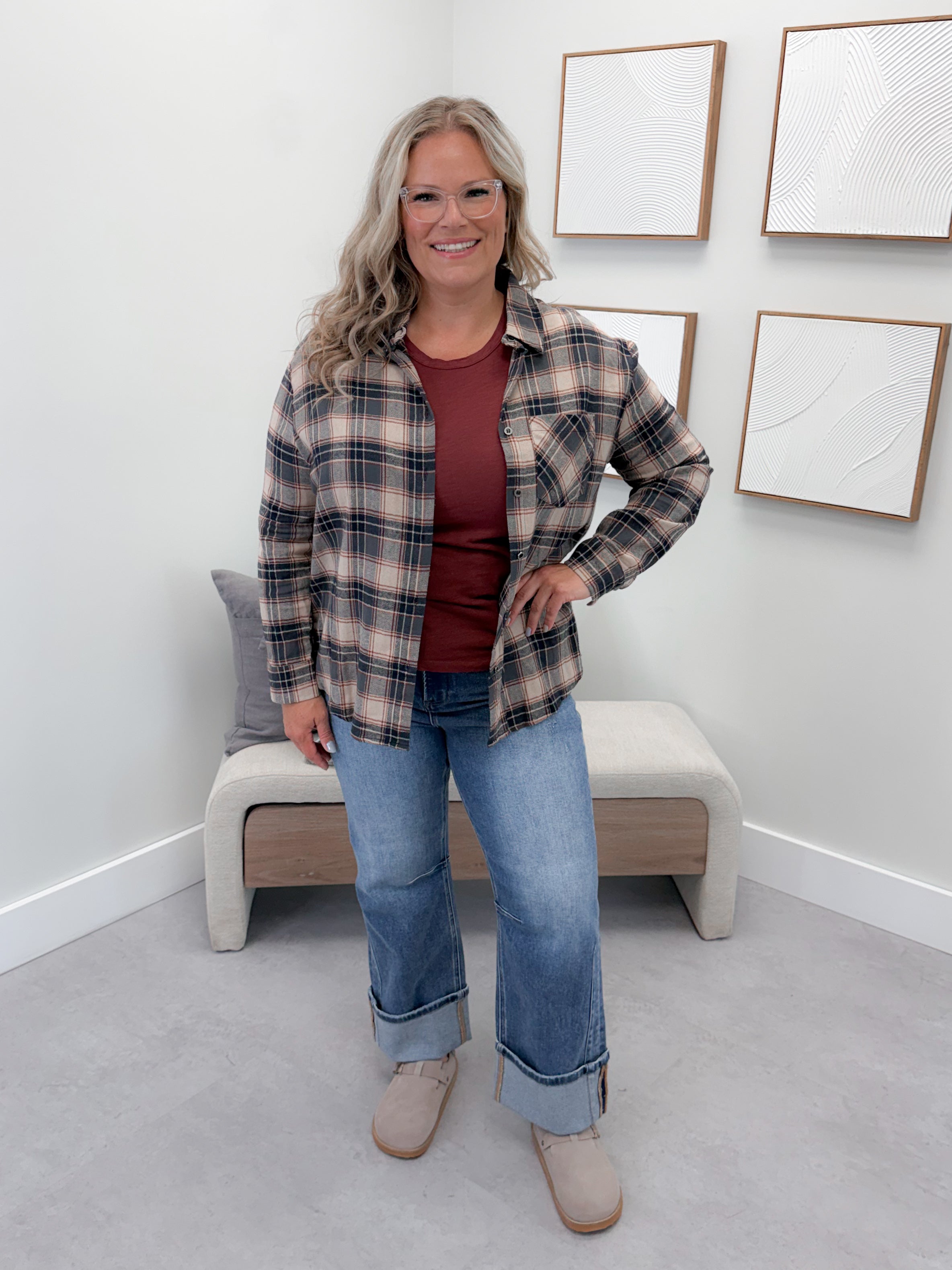 Joelle Plaid Button Up in Navy