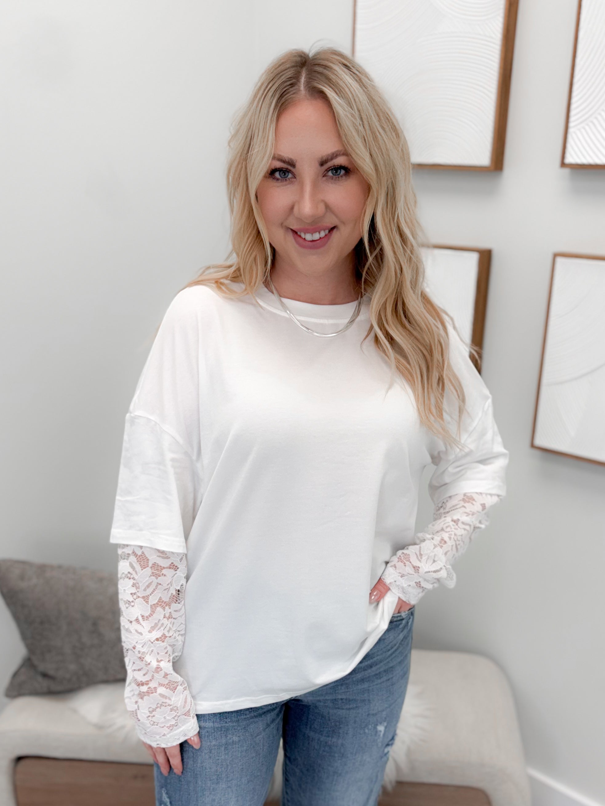 Lace Layered Long Sleeve in White