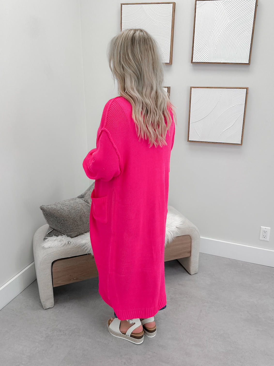 Brielle Long Cardigan in Neon Pink