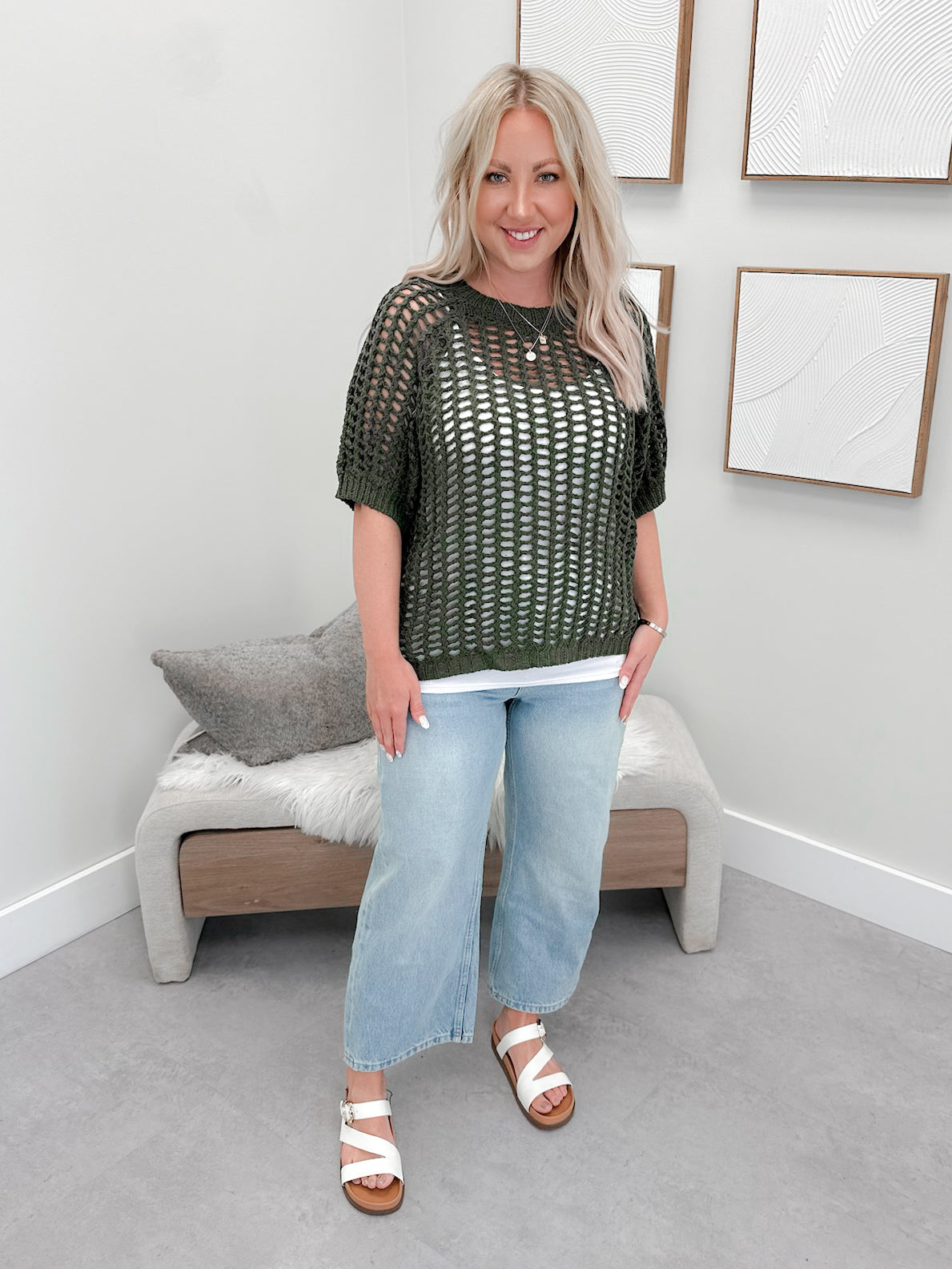 Sammy Open Knit Sweater in Olive