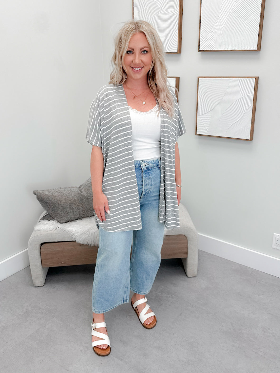 Zelda Stripe Cardigan in Grey