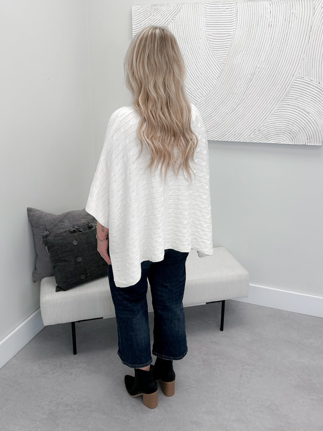 Claire Cable Knit Poncho Sweater in Cream