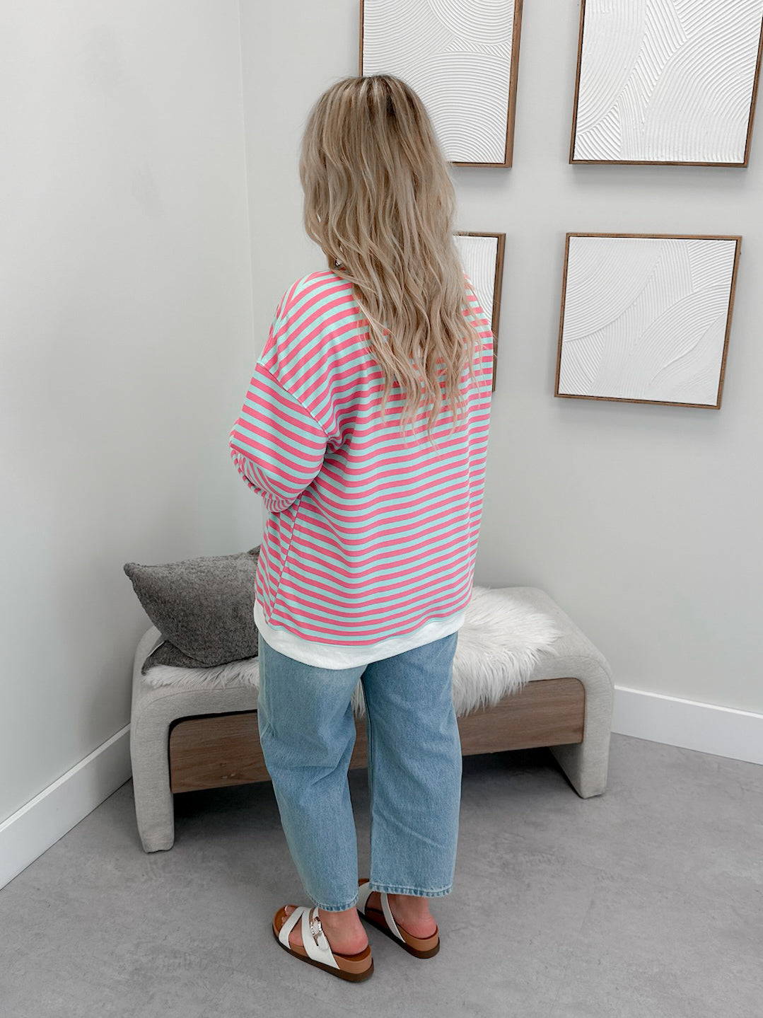 Kylie Striped Pullover in Pink/Blue