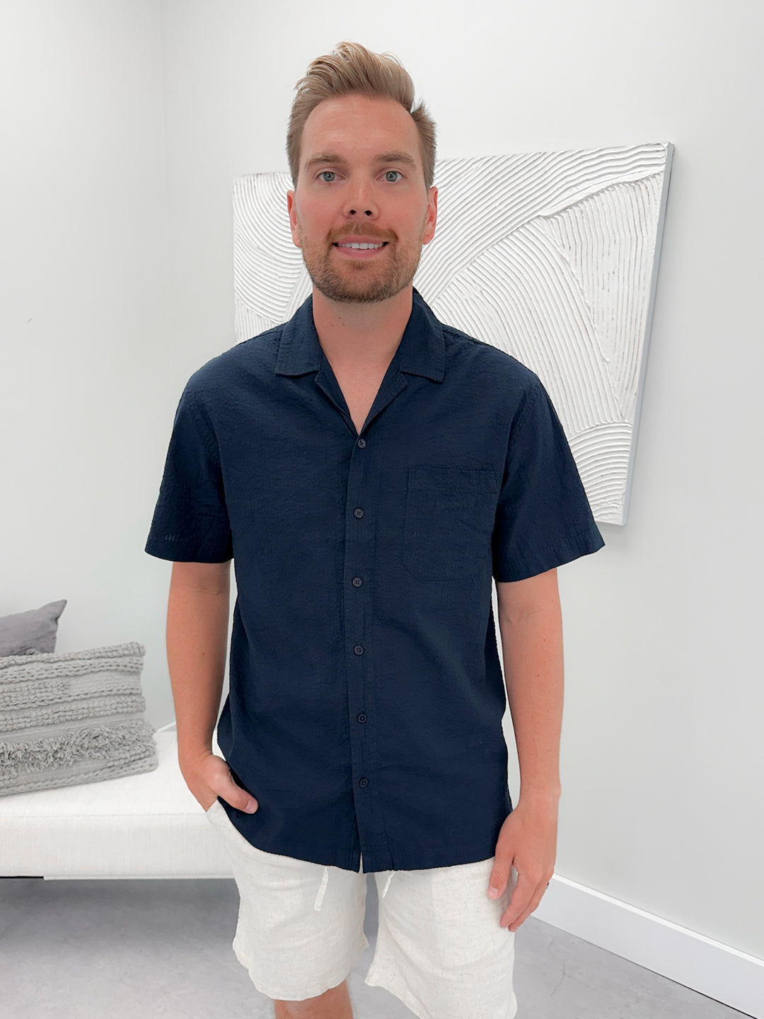 Wade Mens Button Up in Navy