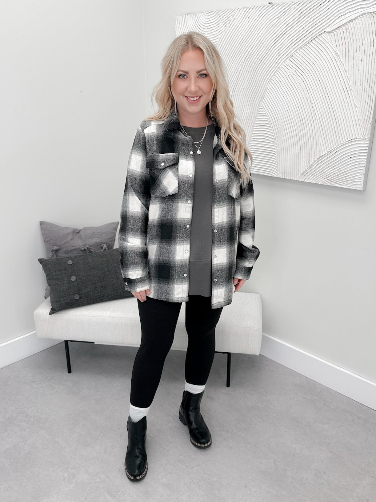 Laith Plaid Shacket in Black - Small