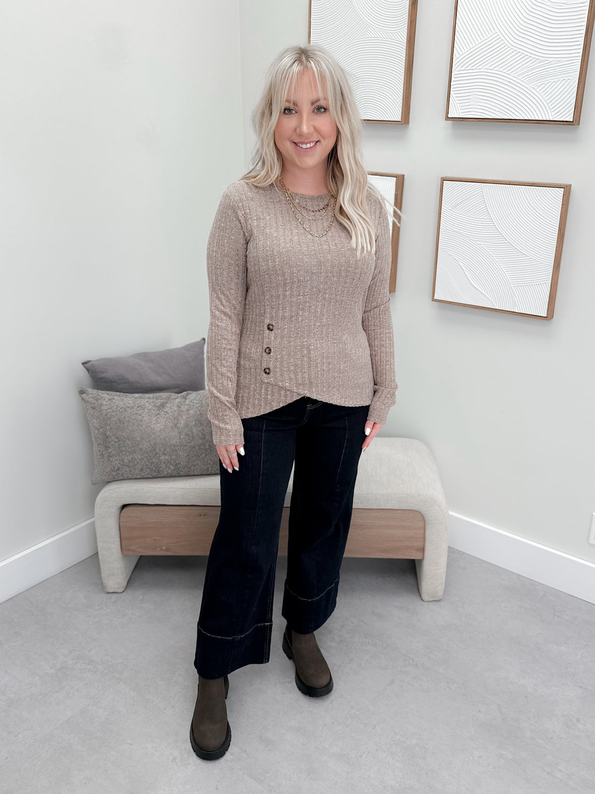 Autumn Stroll Knit Top in Mocha