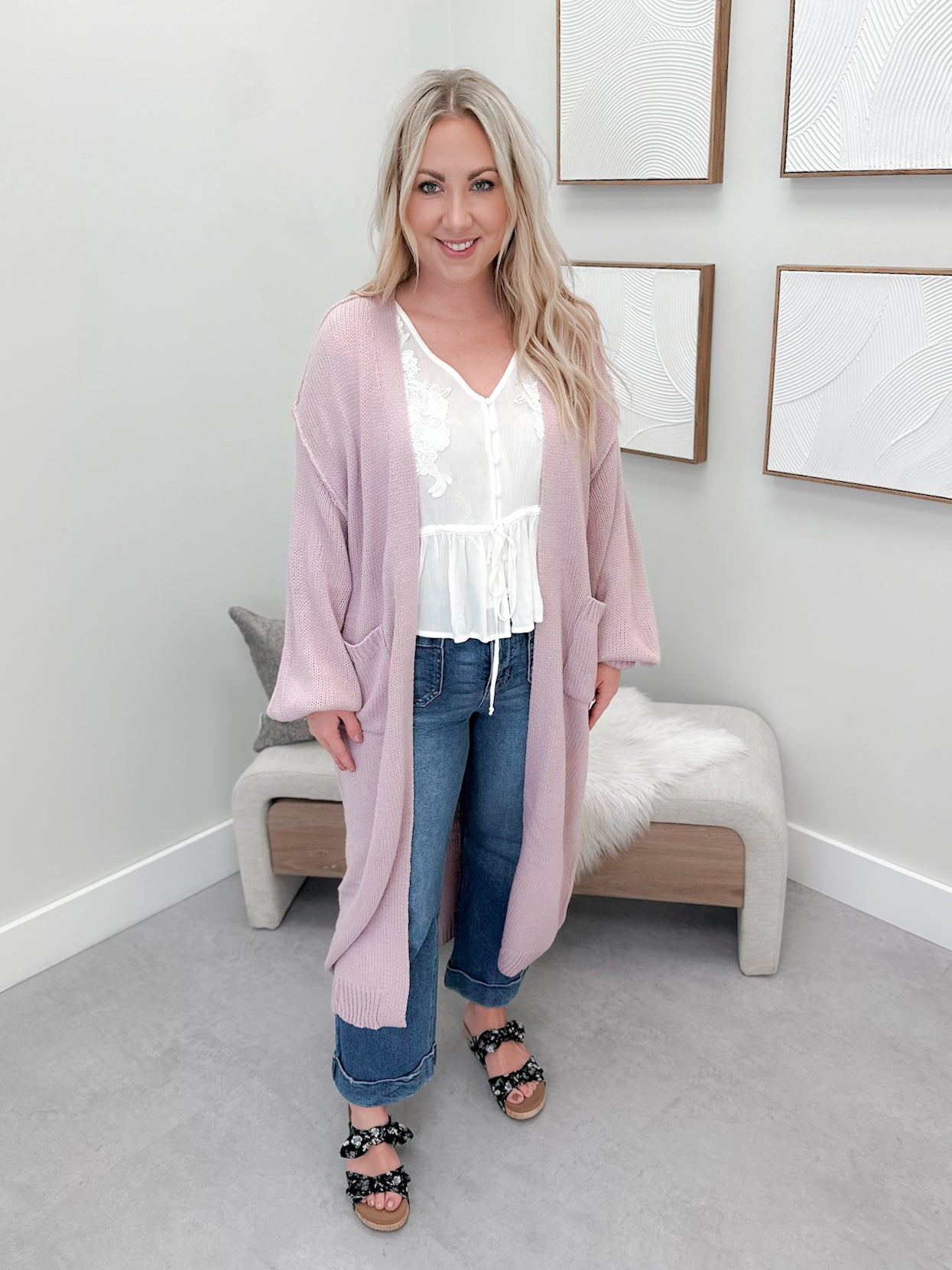 Brielle Long Cardigan in Lavender