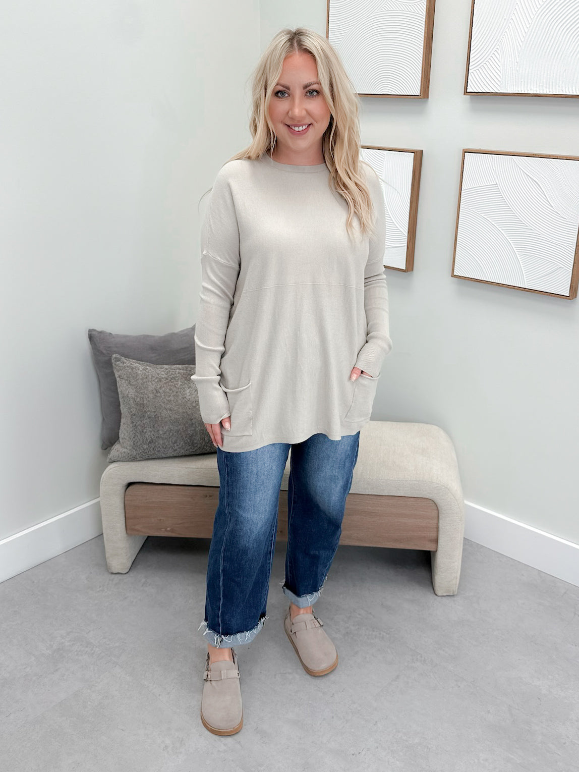 229 Pocket Sweater in Stone by Twenty Nine The Label