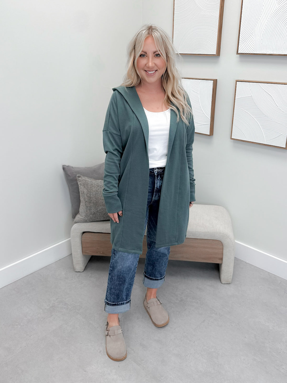 726 Hooded Cardigan in Juniper by Twenty Nine the Label
