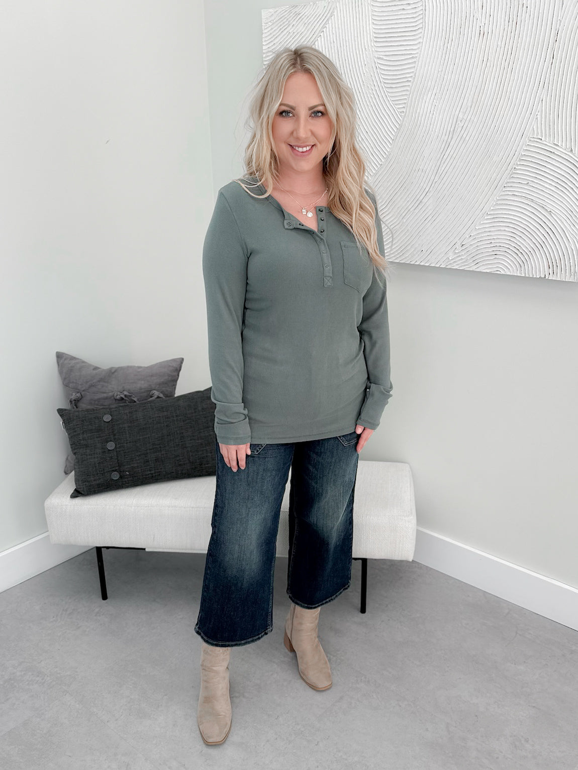 Fiona Snap Long Sleeve in Dusty Jade