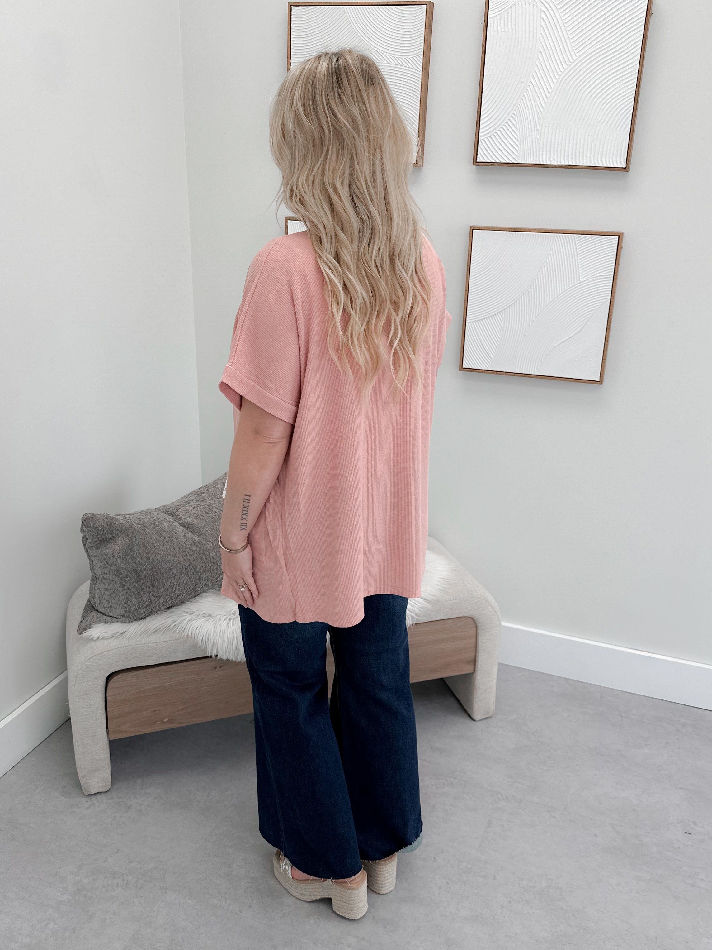 Lorainne Waffle Cardi in Pink
