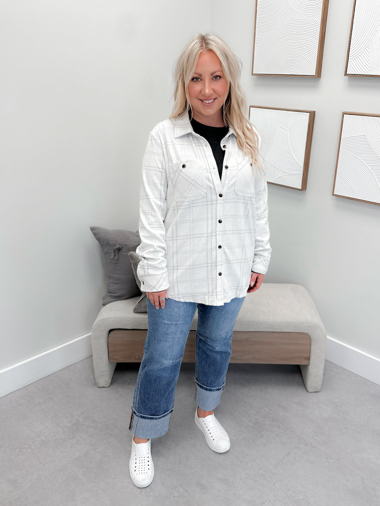 Briar Shacket in Grey Plaid