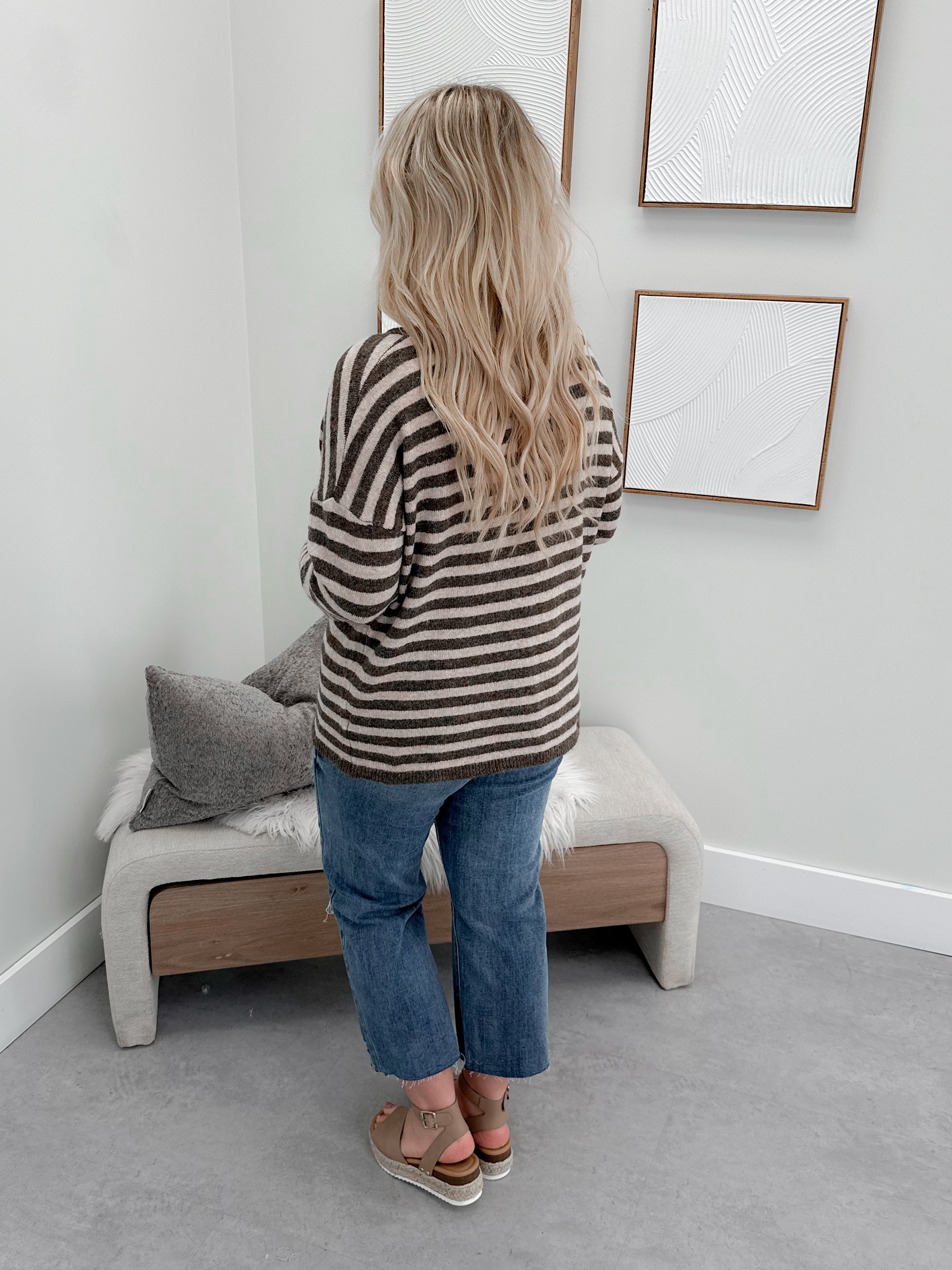 Prim Cardigan in Mocha Stripe