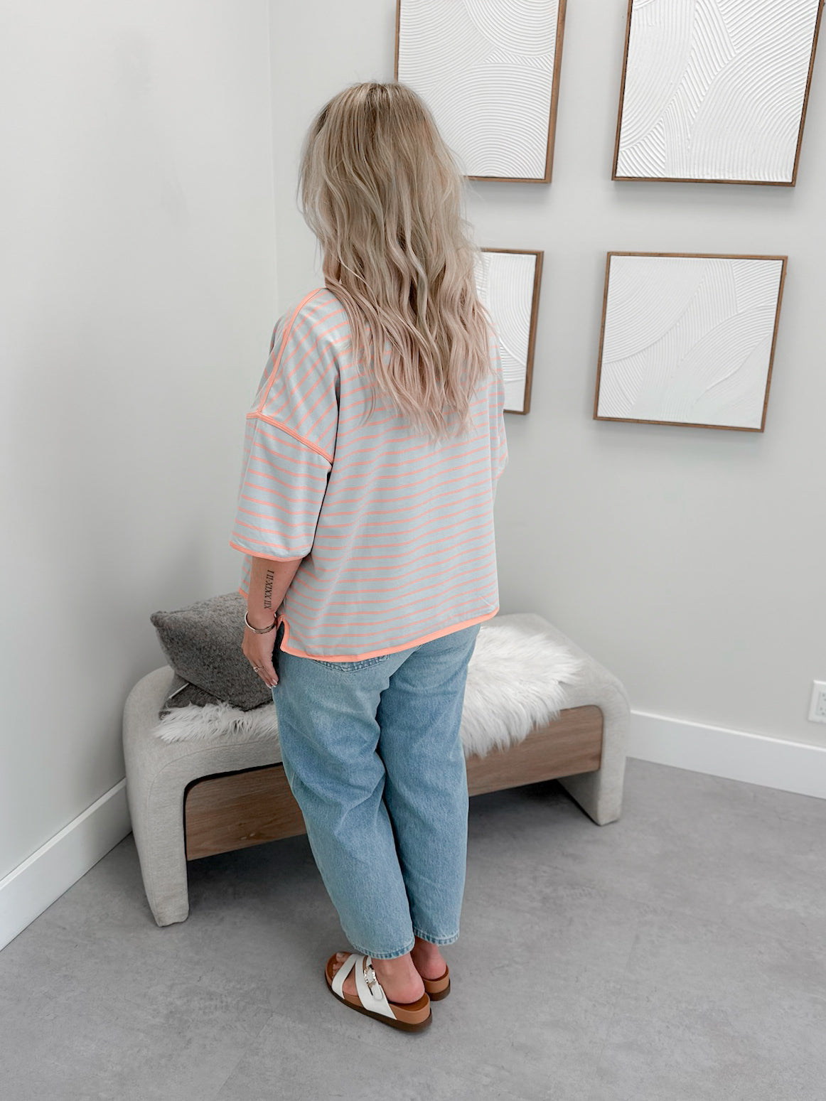 Heidi Striped Tee in Apricot/BlueGrey