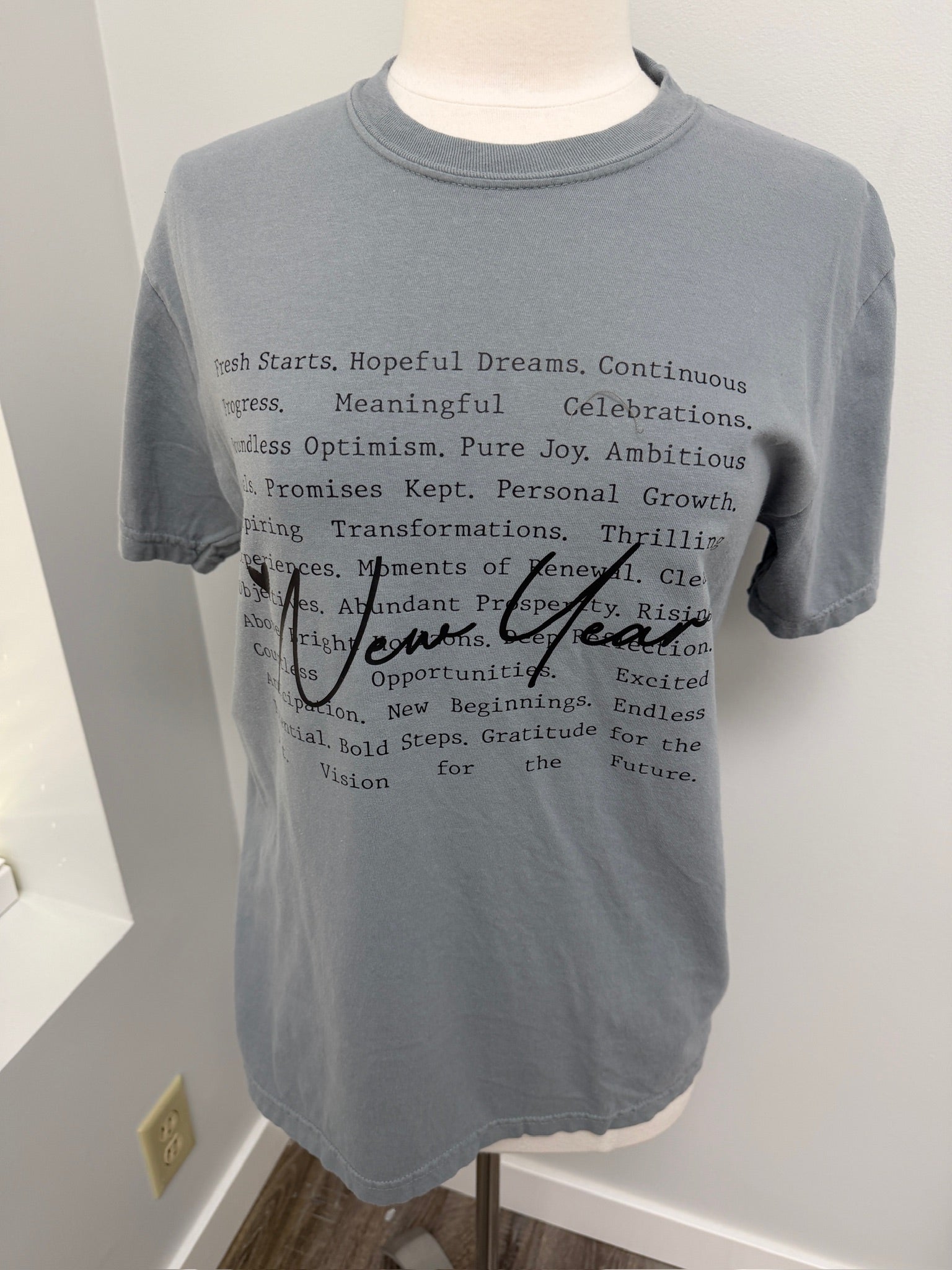#116- Grey Tee New Years Size M