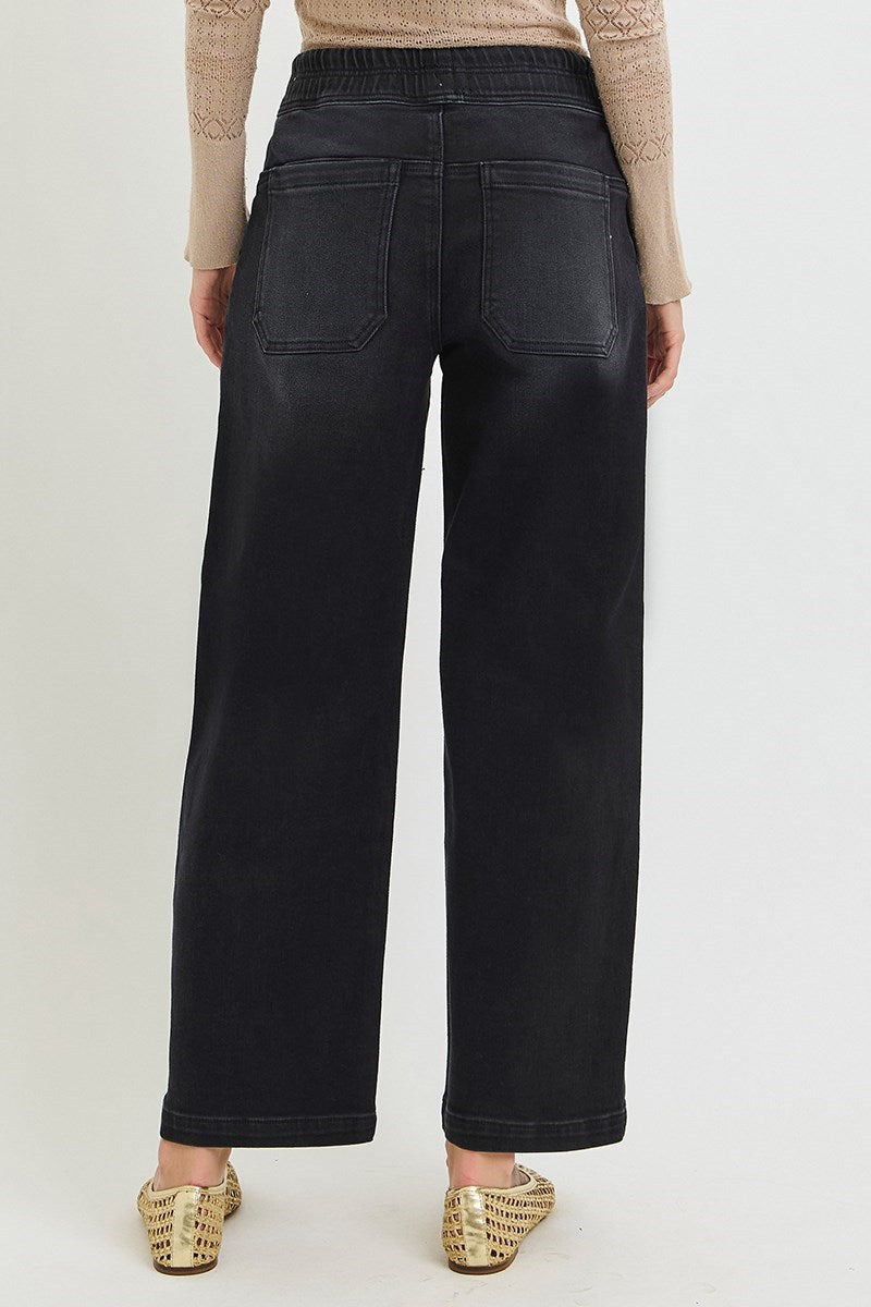 Runaway High Rise Stretch E-Band Jeans in Black by Risen