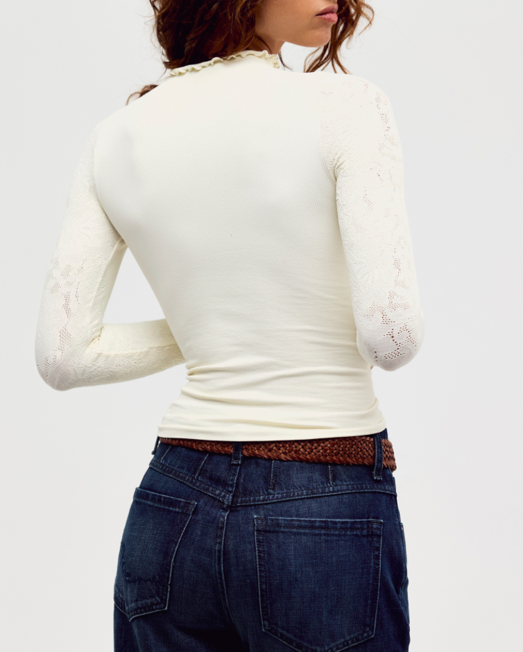 Mixed Feelings Mock Neck Top in Ivory by Free People