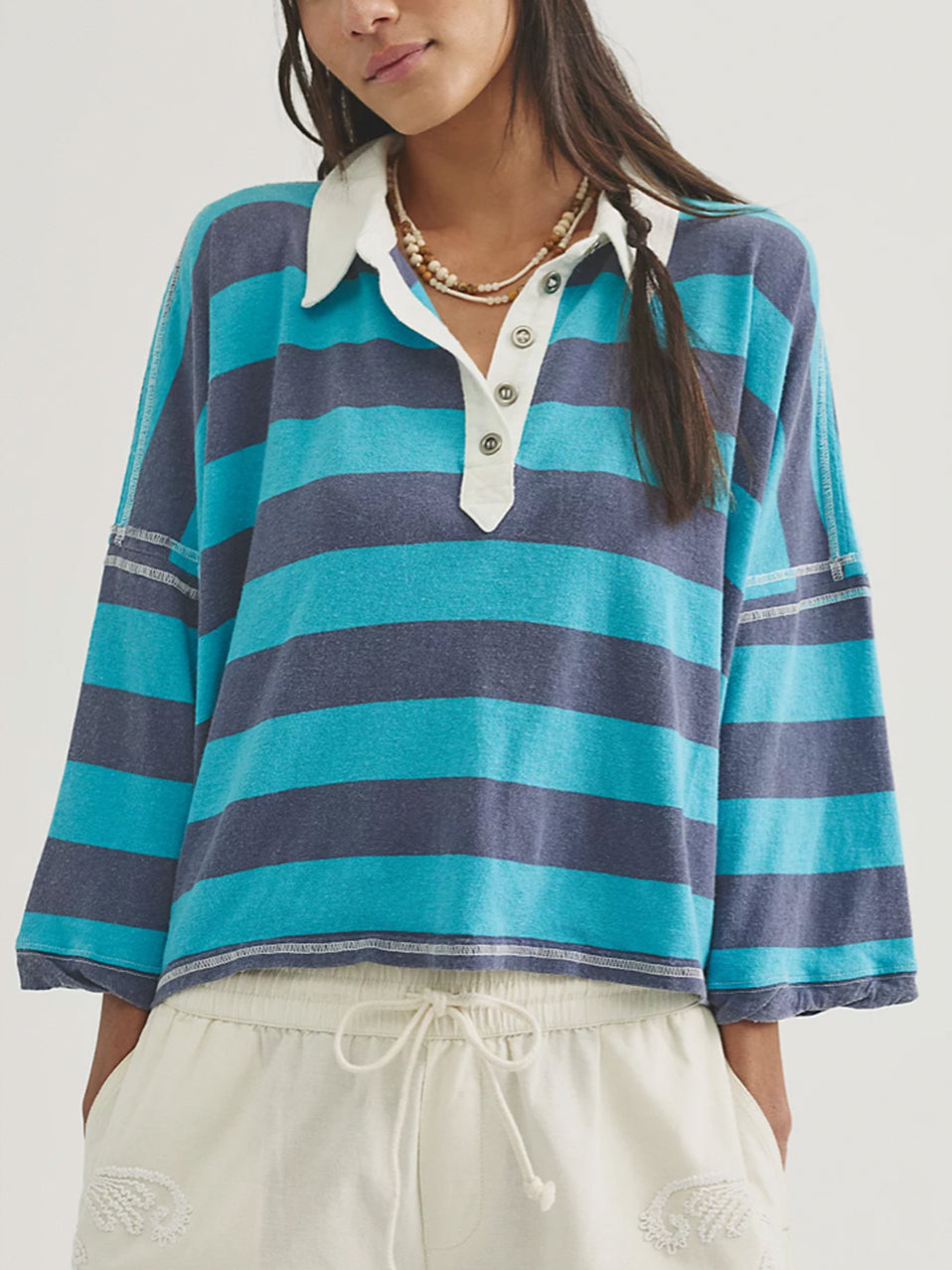 Auggie Oversized Polo Tee by Free People
