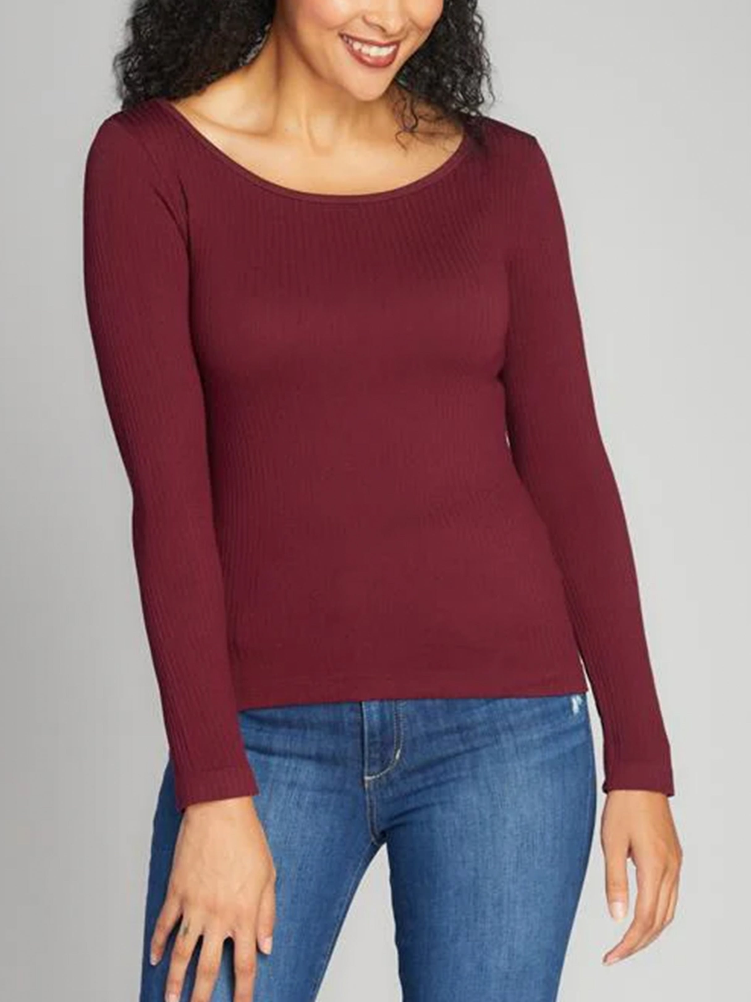 Seamless Rib Long Sleeve Crew Neck by C'est Moi
