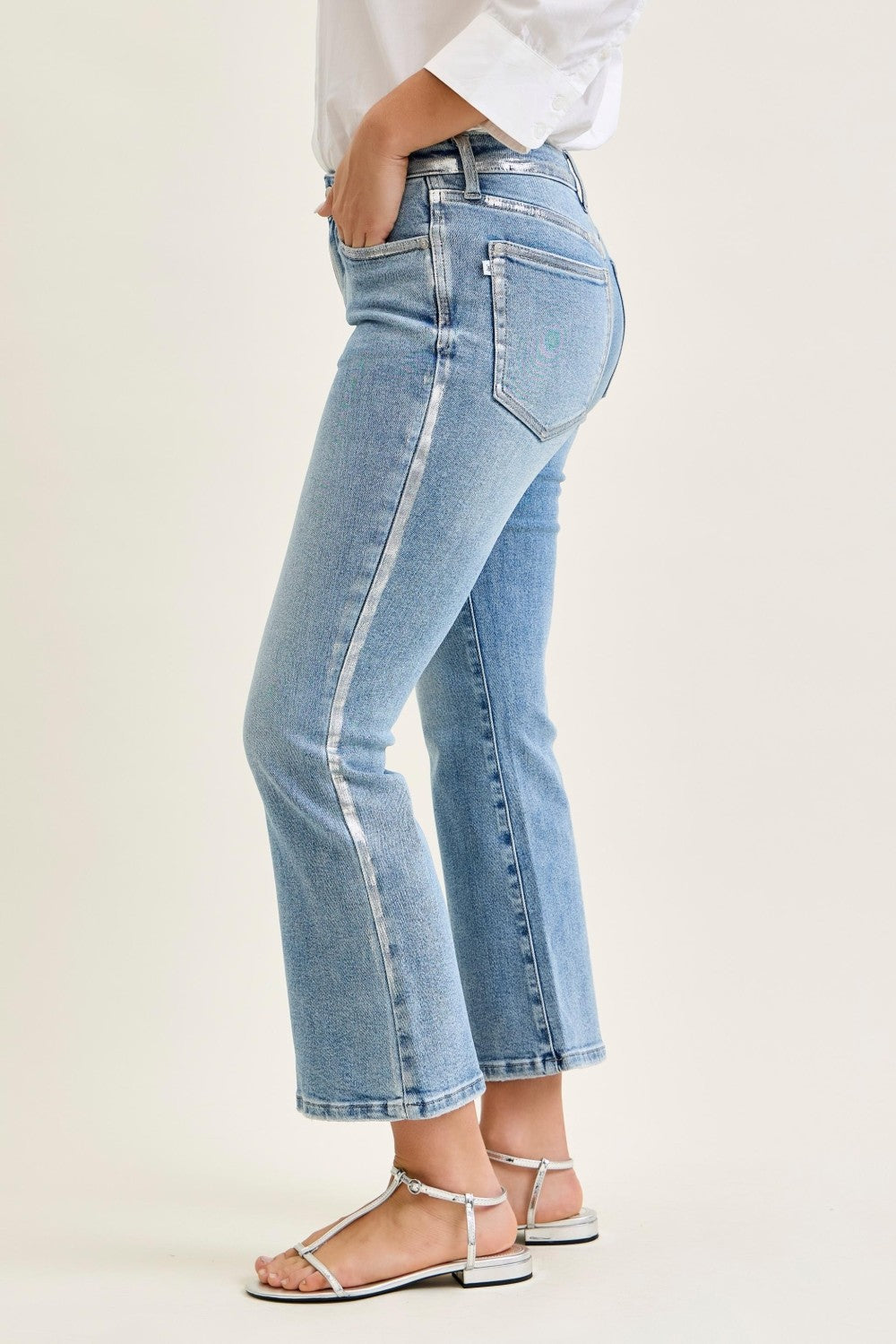 Silver Foil Kick Flare Jeans by Judy Blue