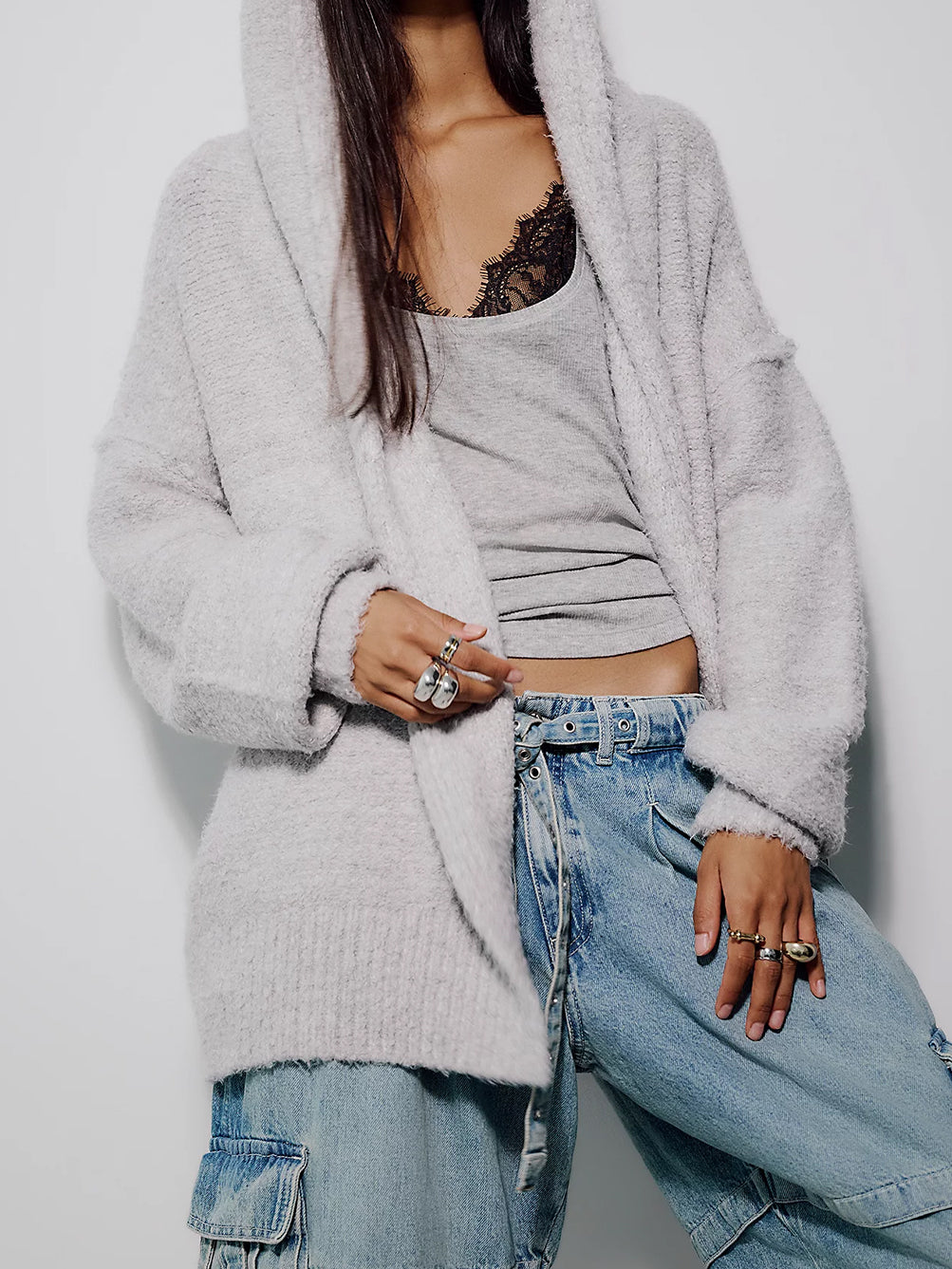 Thistle Hooded Oversized Cardigan in Grey by Free People