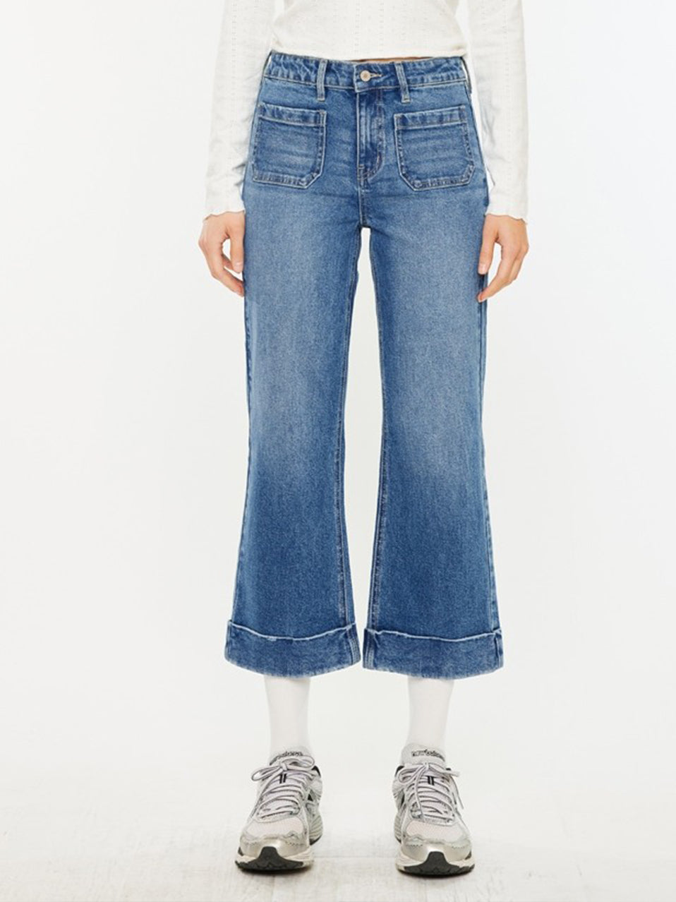 Sherry High Rise Crop Flare in Medium Wash by Kancan