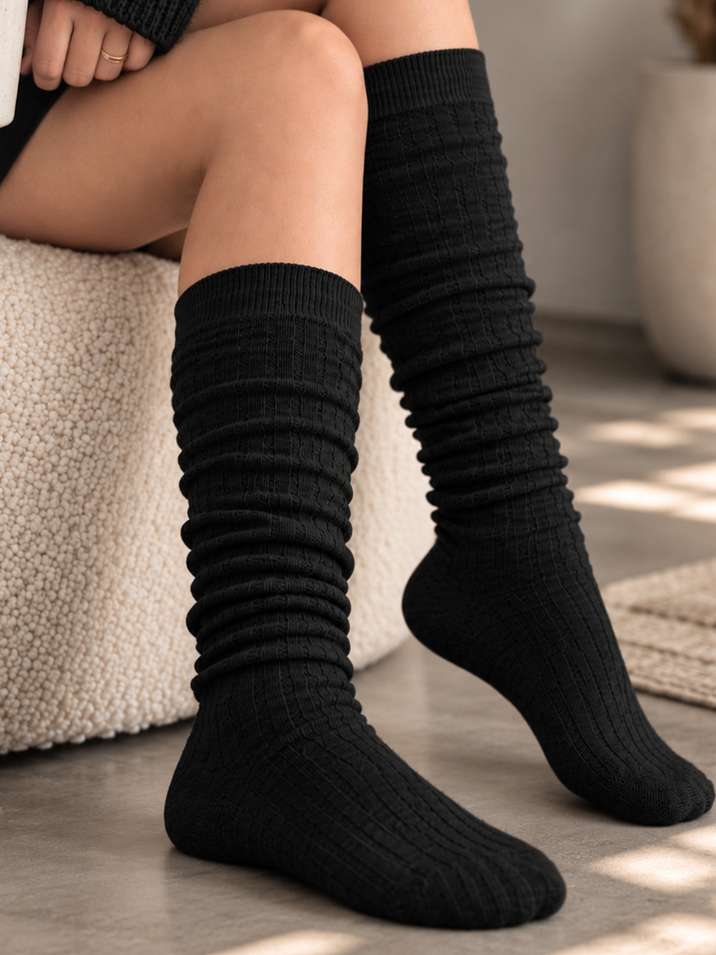 Ribbed Knee-High Socks