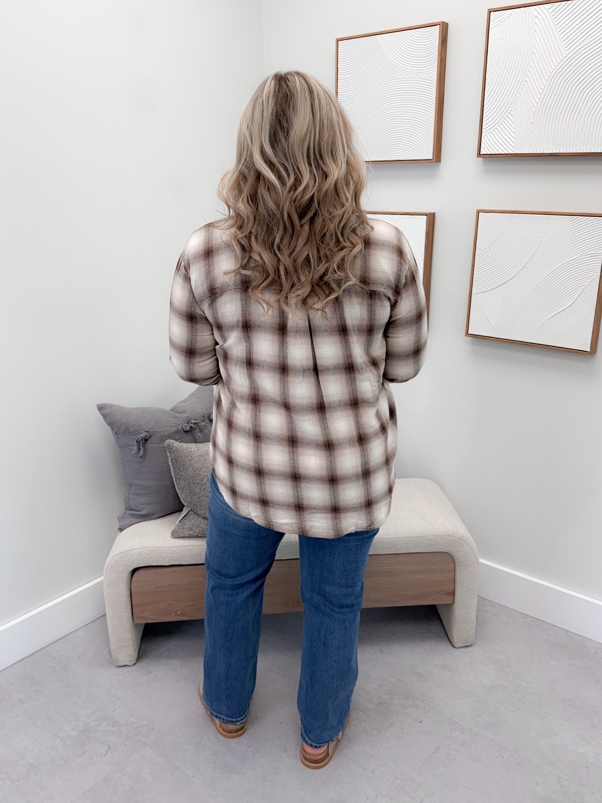 Fay Plaid Button Up in Brown
