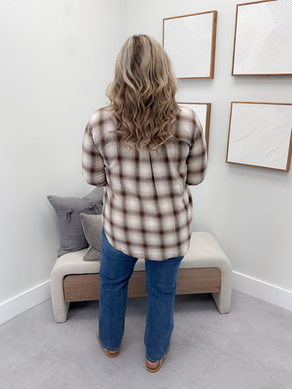 Fay Plaid Button Up in Brown