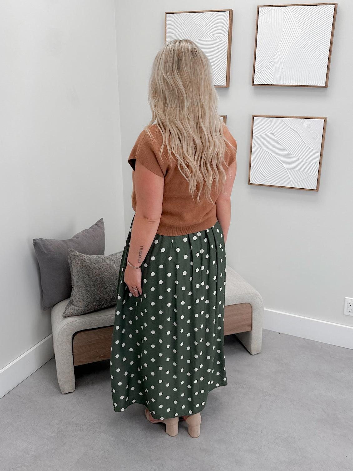 Audrey 2 Piece Dress in Olive Polka Dot