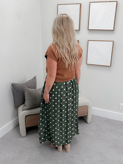 Audrey 2 Piece Dress in Olive Polka Dot