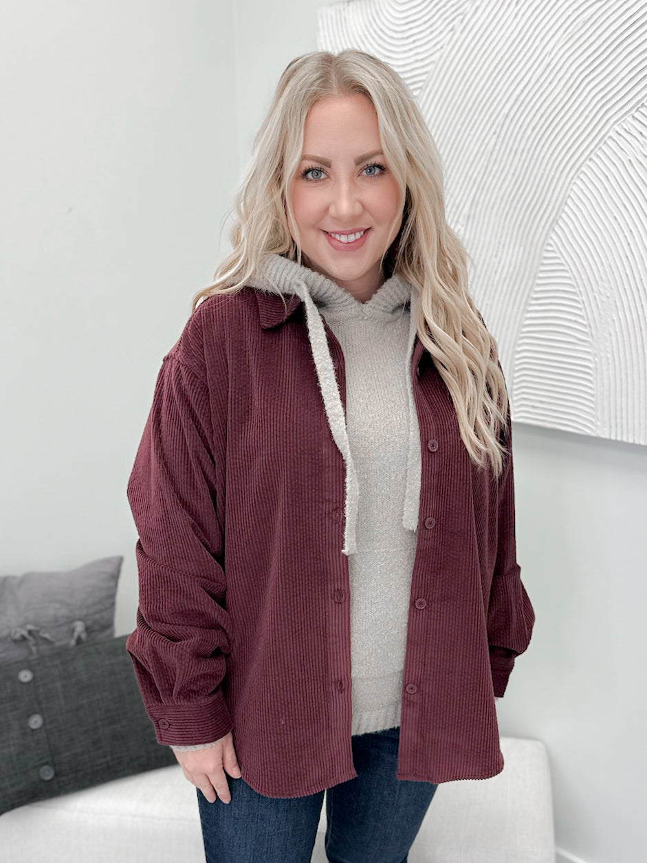 Jane Corduroy Shacket in Plum