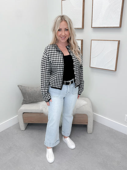 Gingham Cardigan in Black by Ampersand Avenue