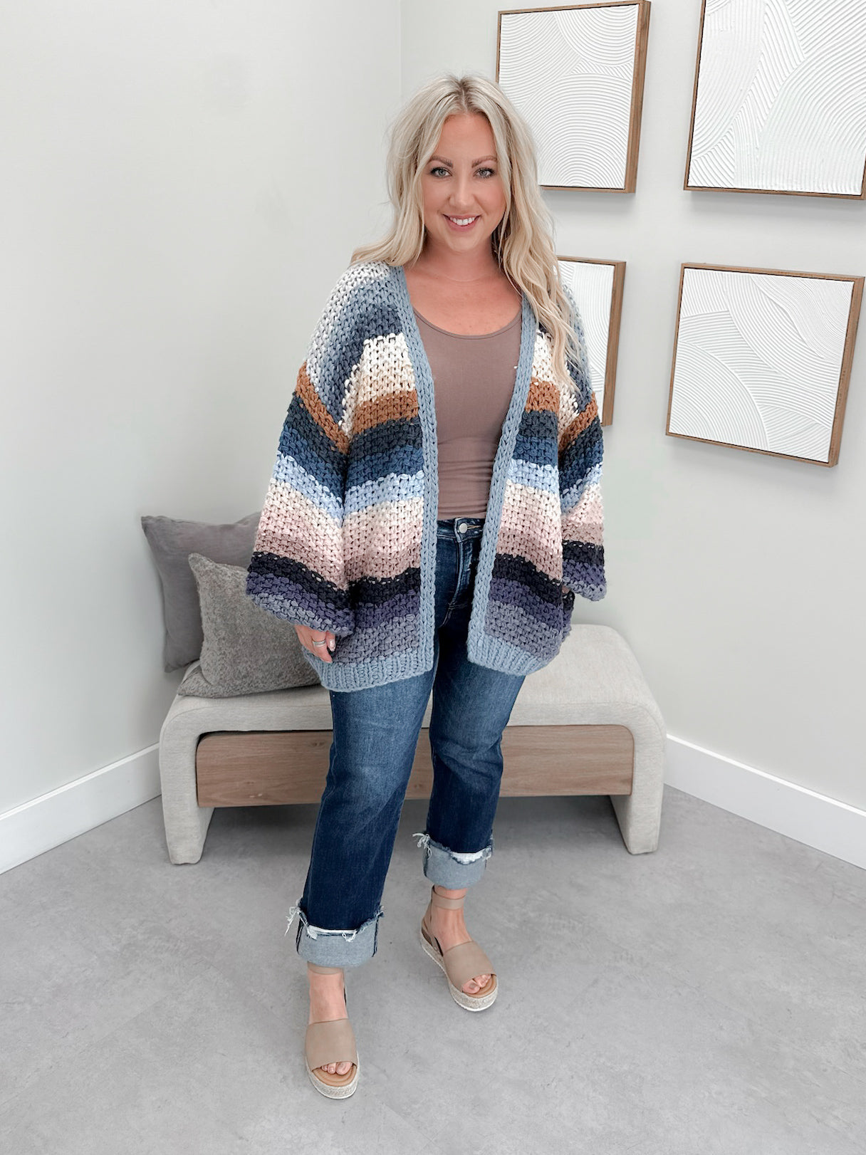 Marion Cardigan in Striped Slate Blue