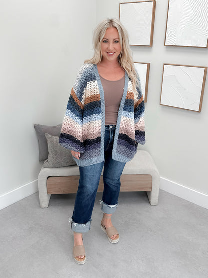 Marion Cardigan in Striped Slate Blue