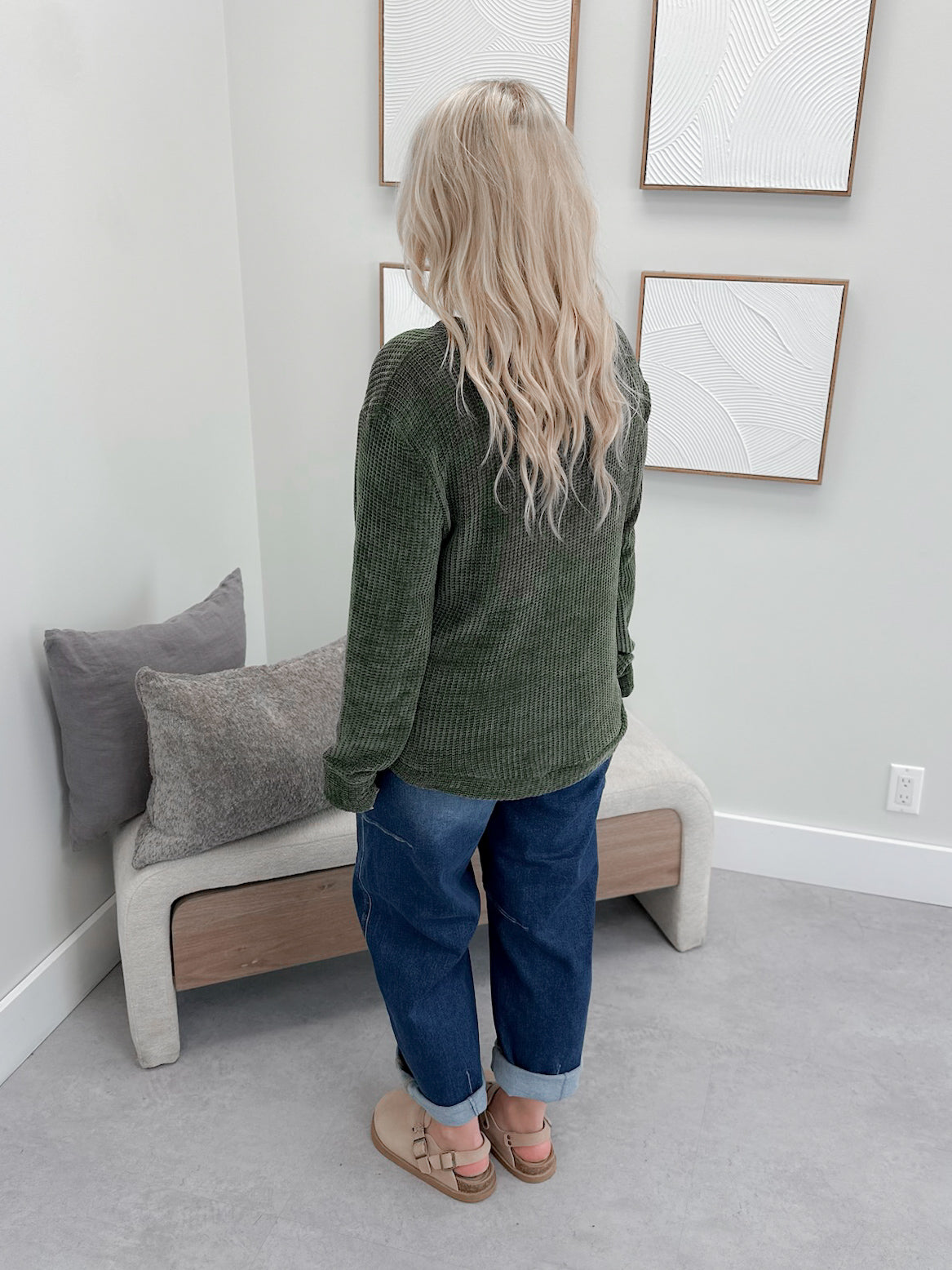 Tait Waffle Pullover in Olive