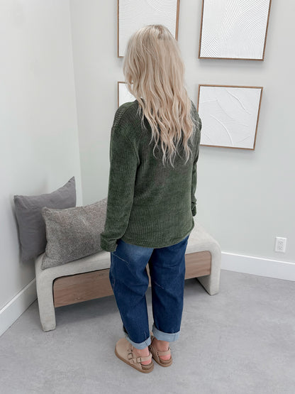 Tait Waffle Pullover in Olive