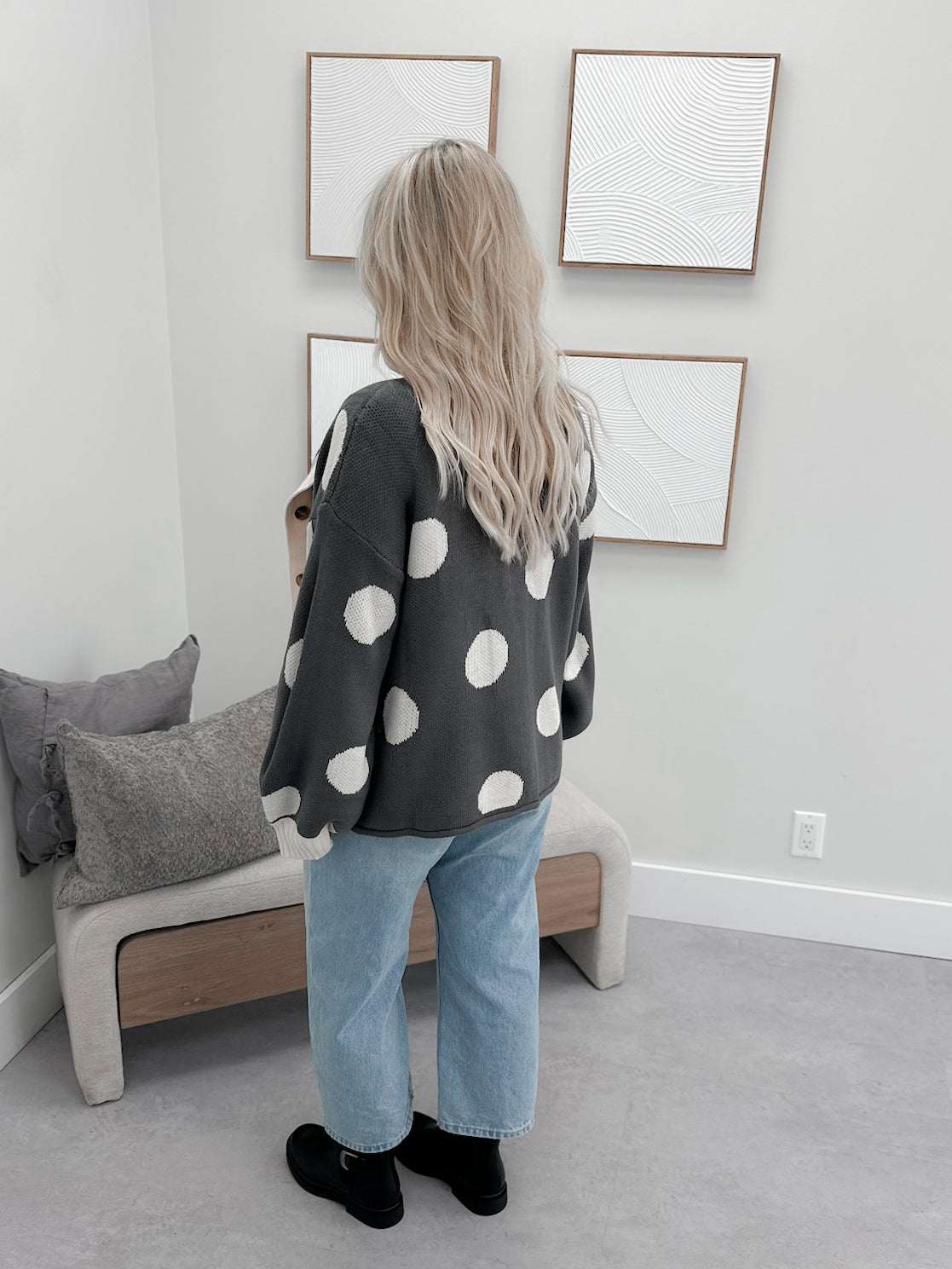 Jodi Cardigan in Grey Polka Dot