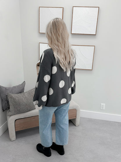 Jodi Cardigan in Grey Polka Dot