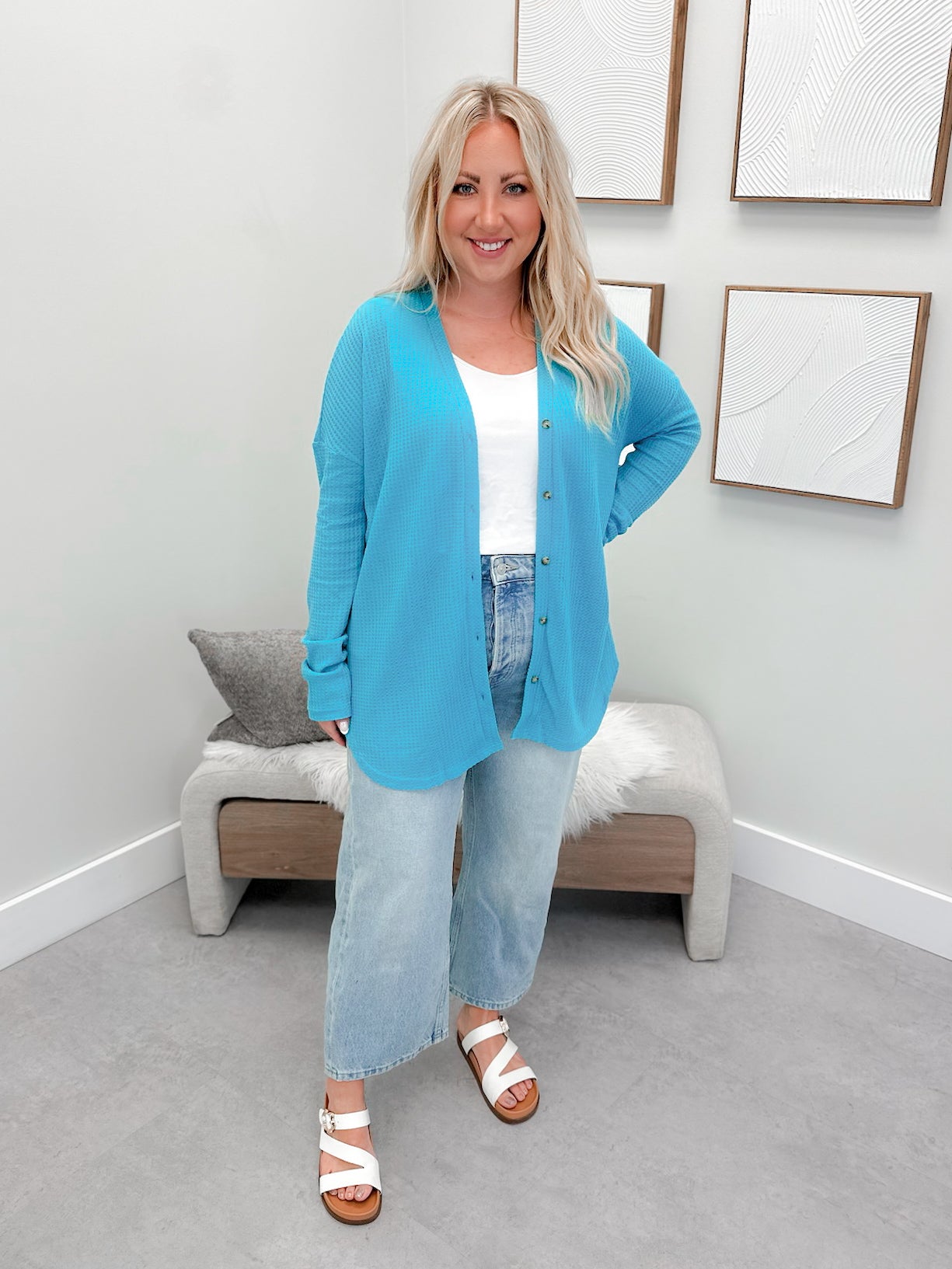 Waffle Two in One Top in Turquoise
