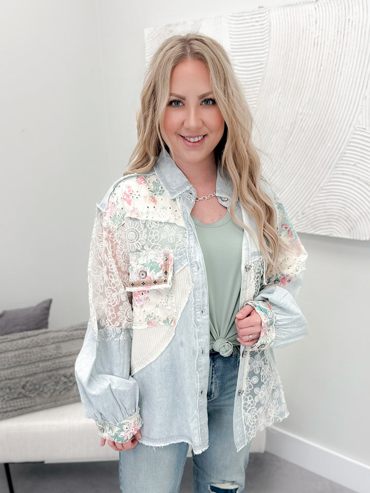 Sullivan Floral Shacket in Denim by Pol