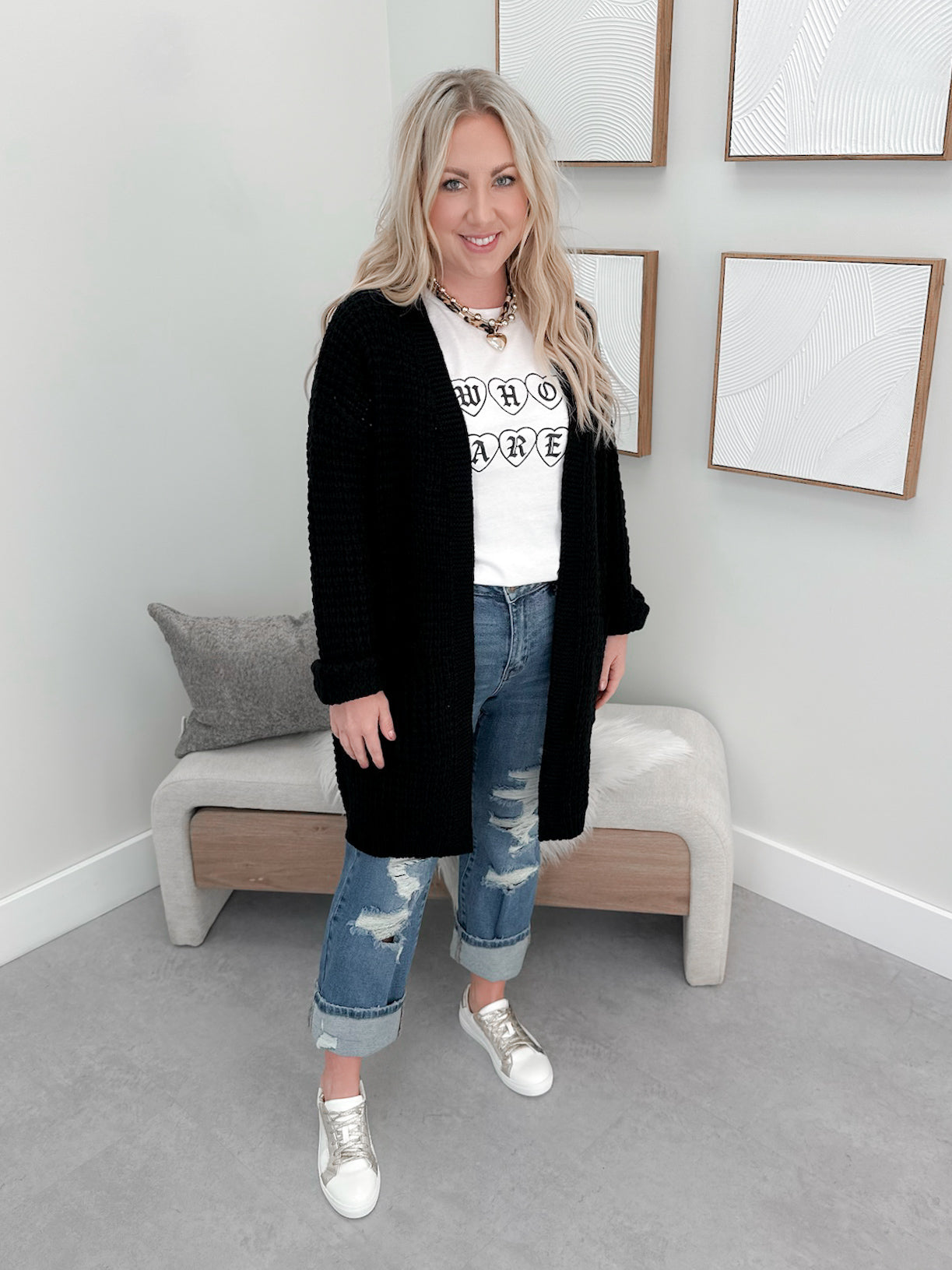 Nell Chunky Knit Cardigan in Black