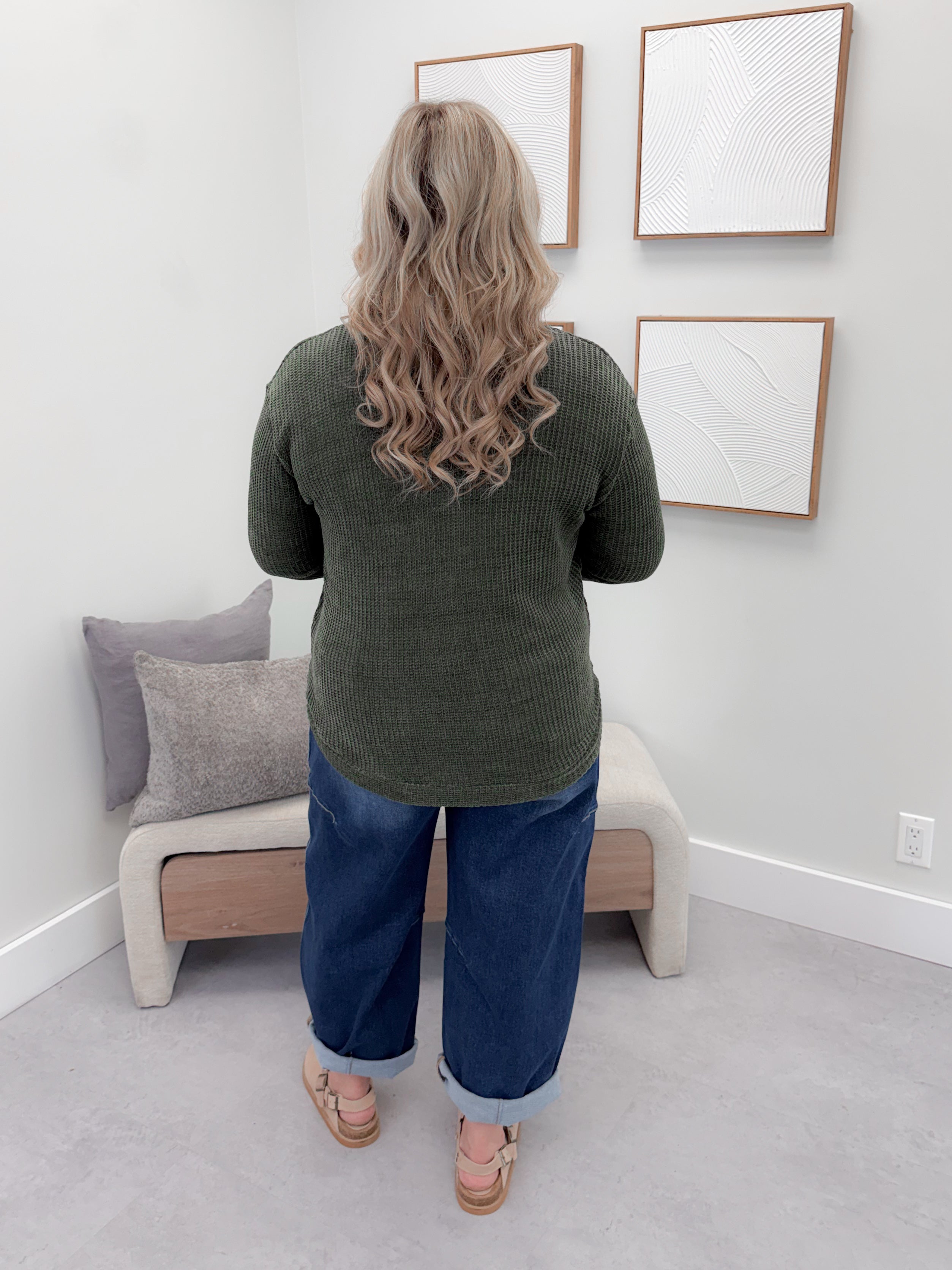 Tait Waffle Pullover in Olive