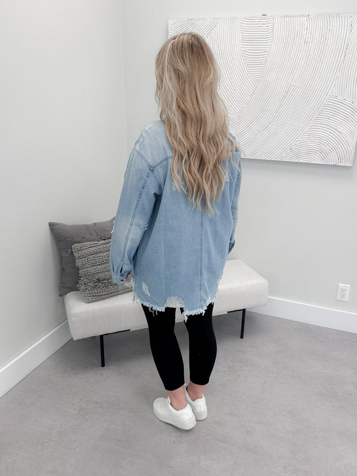 Traiter Denim Shacket in Medium Wash