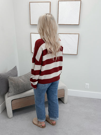 Kira Striped Sweater in Cabernet