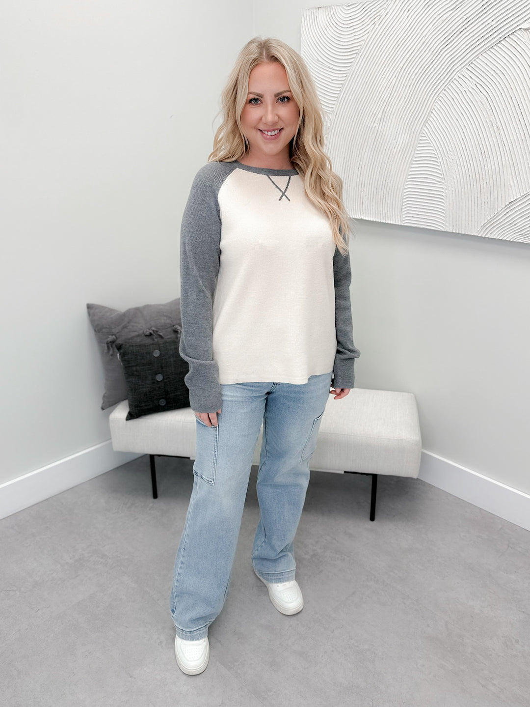 Lilly Waffle Sweater in Grey