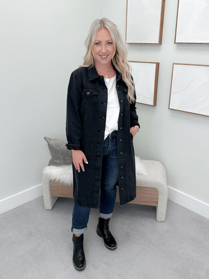 Kylen Long Jean Jacket in Black