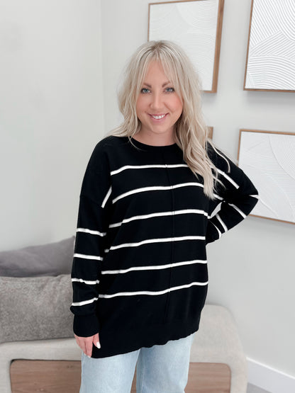 Jeanette Striped Sweater in Black