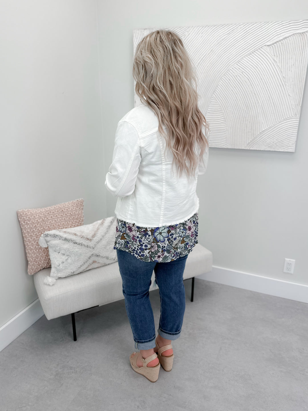 Soft Wash Denim Jacket in White by Grace & Lace