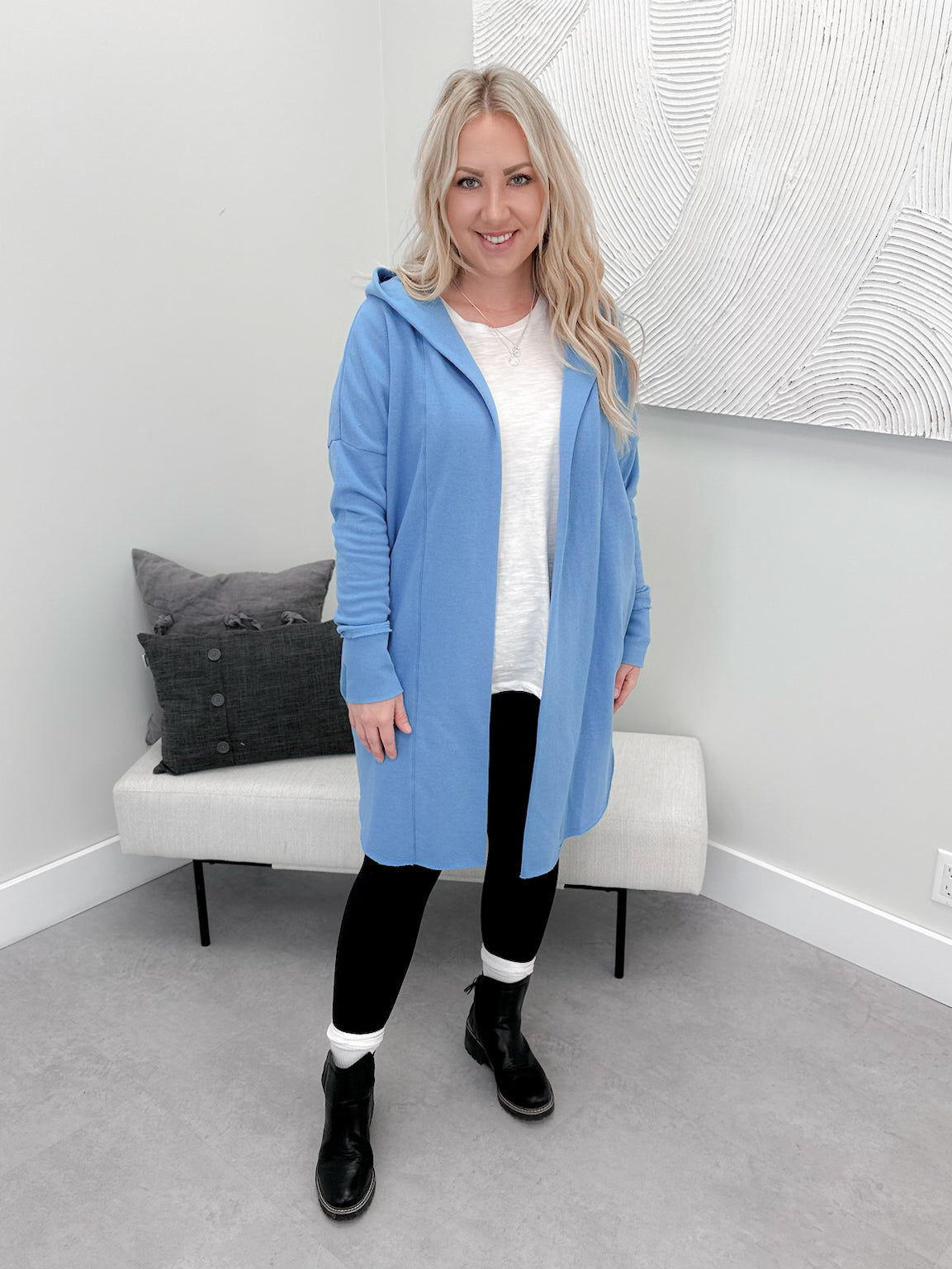 Hopeful Hooded Cardigan in Blue